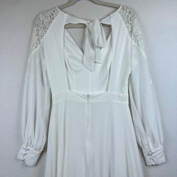 Lulus Astra Lace V Neck Maxi Wedding Dress Size S Chiffon Romantic Rustic Slit - Picture 9 of 10